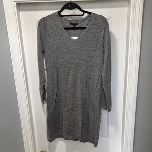 Lands' End Charcoal Long Sleeve V-Neck Dress